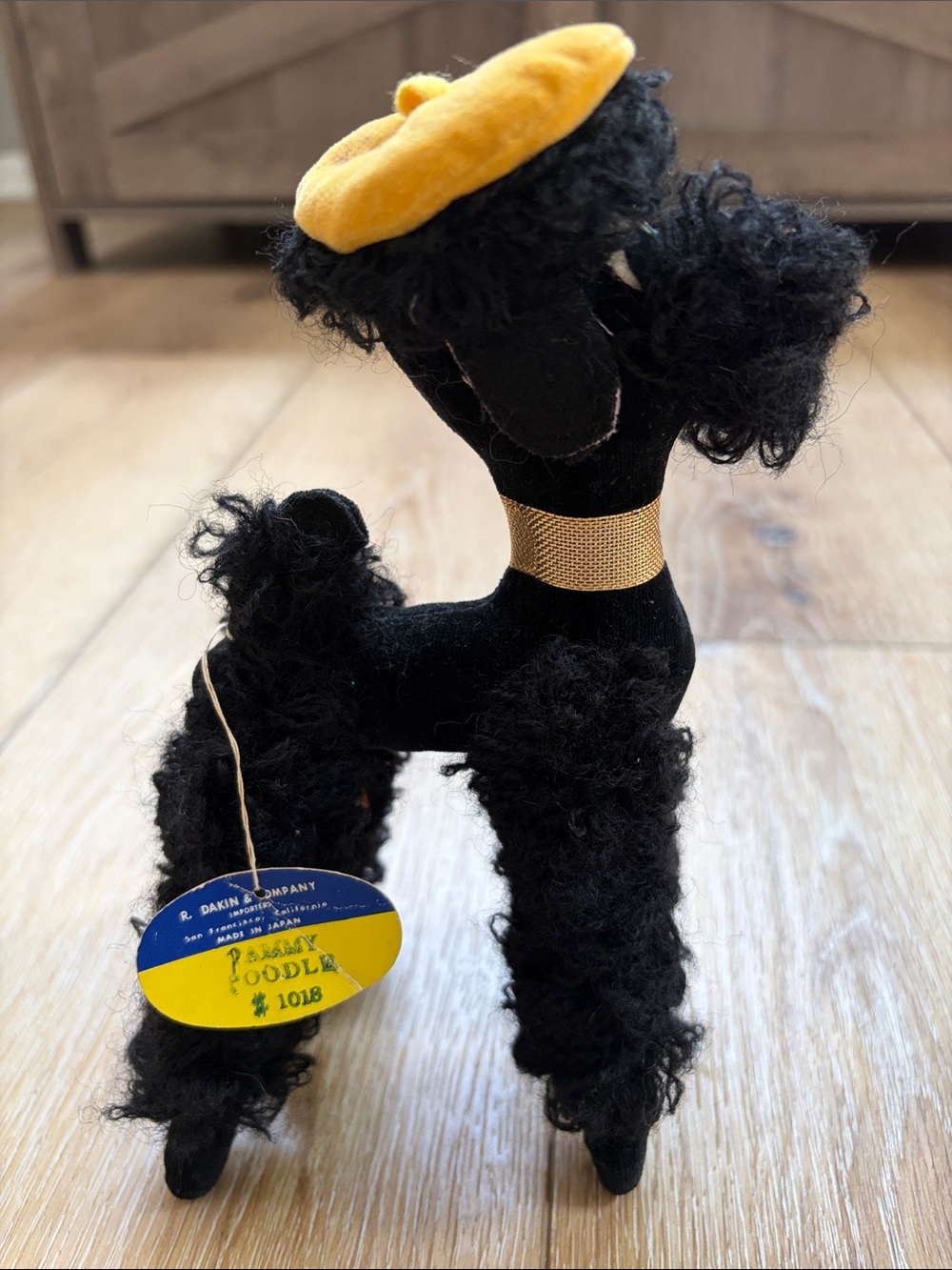 Vintage Dakin Dream Pets Black French Poodle W/ Baret & Posable Legs Made Japan